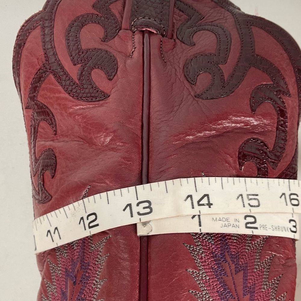 Tony Lama Lizard Wingtip Cowgirl Boots | Overlays | Cranberry | Women’s 6.5 M - Picture 7 of 16